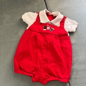 Vintage Infant Boys Collared Romper Kingdom Small Pleats Embroidery Overall Look